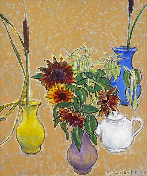 Joseph Plaskett artwork 'Sunflowers with Bulrush' available at Bau-Xi Gallery Toronto, Ontario