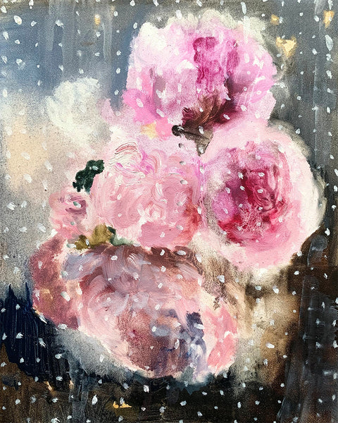 Darlene Cole artwork 'Dance in a Storm (peonies + vintage curtain)' available at Bau-Xi Gallery Toronto, Ontario