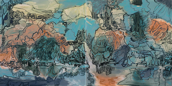 Anne Griffiths artwork 'Drifting By With Orange Creamsicles (diptych)' available at Bau-Xi Gallery Vancouver