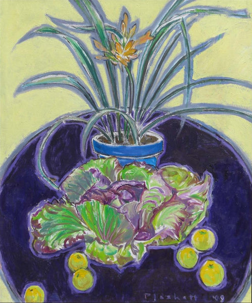 Clivia, Cabbage and Lemons on Purple