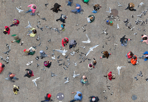 Katrin Korfmann Artwork | Vibrant, colourful, sometimes monochromatic, aerial composite photographs of human interactions in public spaces.