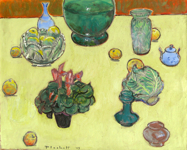 Joseph Plaskett Artwork | Impressionist still life, landscape, and figurative oil paintings, later informed by Modernism, seeing the addition of geometric shapes and abstract elements.