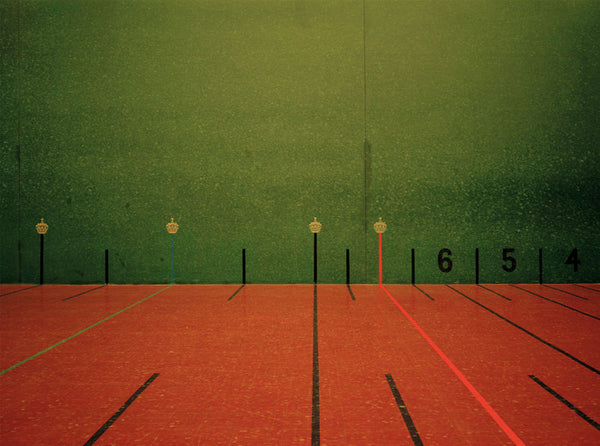 Elliott Wilcox Artwork | Colourful minimal graphic compositions of tennis courts, squash courts, and rock climbing walls.