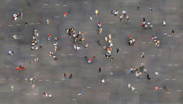Katrin Korfmann Artwork | Vibrant, colourful, sometimes monochromatic, aerial composite photographs of human interactions in public spaces.
