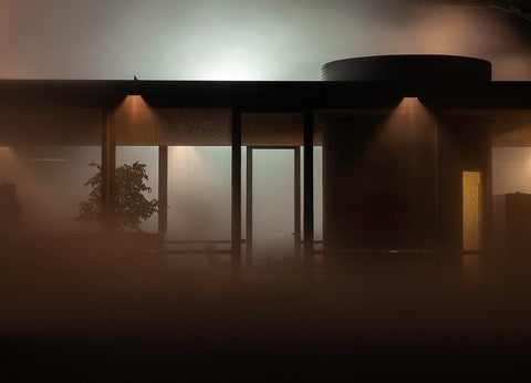 Night View Elevation with Sculpture, Glass House - Available in 3 Sizes