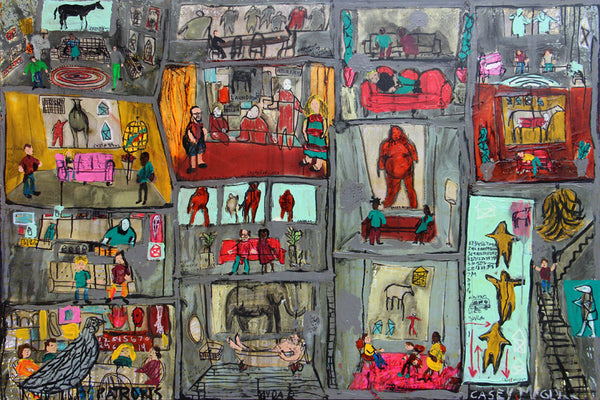 Casey McGlynn Artwork | Colourful, symbolic, and autobiographical mixed media paintings that depict music icons, horses, boats, and numbers.