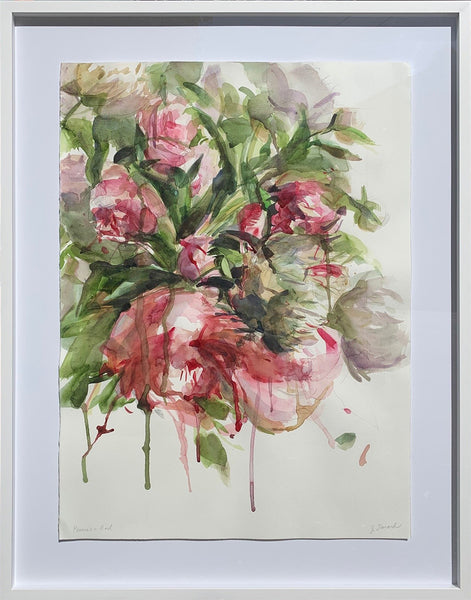 Jamie Evrard artwork 'Peonies in Red' available at Bau-Xi Gallery Vancouver