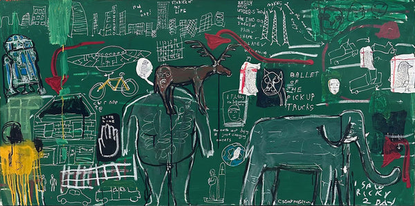 Casey McGlynn artwork 'Ballet Of The Pickup Trucks' available at Bau-Xi Gallery Vancouver