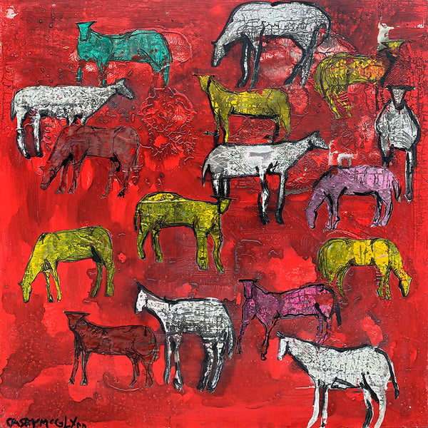 Casey McGlynn artwork 'Herd in Red Field' available at Bau-Xi Gallery Vancouver