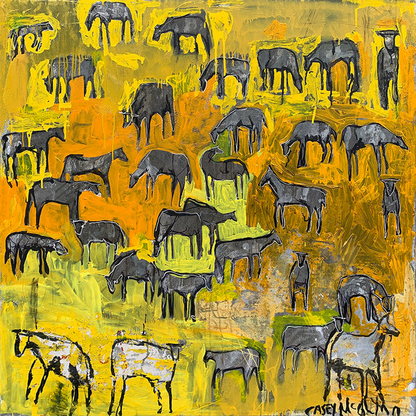 Casey McGlynn artwork 'Herd in Yellow Field' available at Bau-Xi Gallery Vancouver