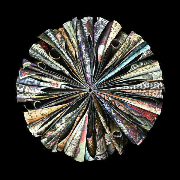 Cara Barer Artwork | Colourful and monochromatic photography orbs circular and organic abstract book art sculpture.
