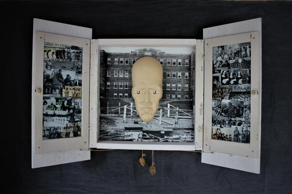 SSNAP 2017 Winners - Dave Parsanishi - Mamaaɫni (A Transformation Mask), Mixed Media Scuplture with wood, recycled material, archival photographs, - Bau-Xi Gallery