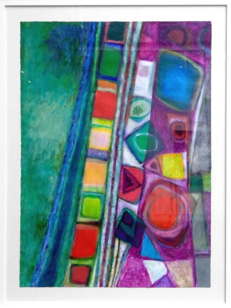 Sylvia Tait - Talking Blocks, Acrylic on Archival Paper, Framed in White with Glass, - Bau-Xi Gallery