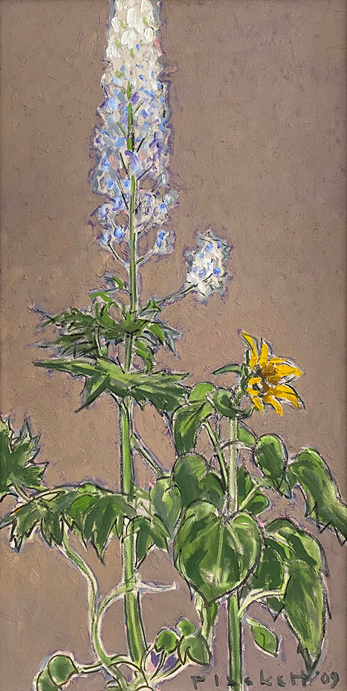 Joseph Plaskett artwork 'Delphinium and Sunflower (48)' available at Bau-Xi Gallery Toronto, Ontario