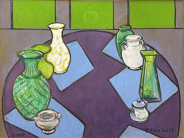 Joseph Plaskett artwork 'Still Life on Blue Mats' available at Bau-Xi Gallery Toronto, Ontario