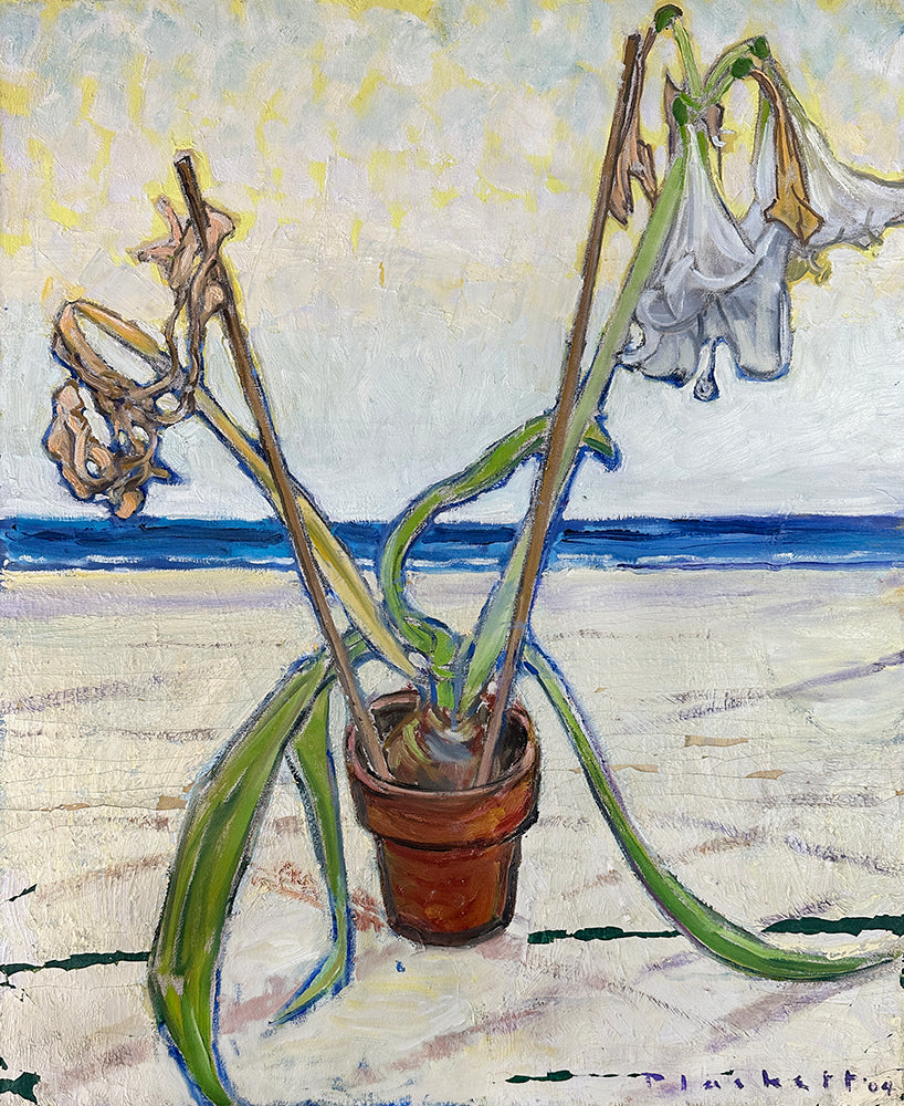 Joseph Plaskett artwork 'Lily on Beach 2 (Damaged, paint falling off) (KM 96)' available at Bau-Xi Gallery Toronto, Ontario