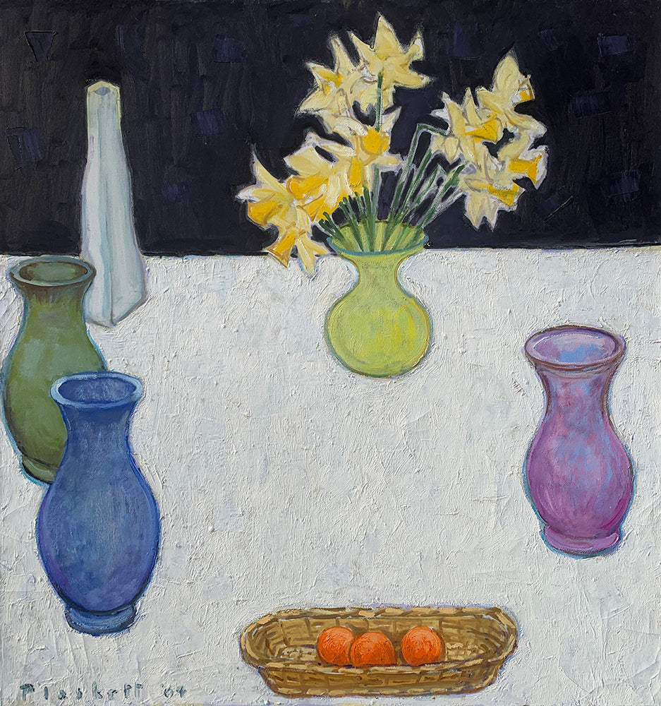 Joseph Plaskett artwork 'Daffodils, Oranges & Vases (KM35)' available at Bau-Xi Gallery Toronto, Ontario