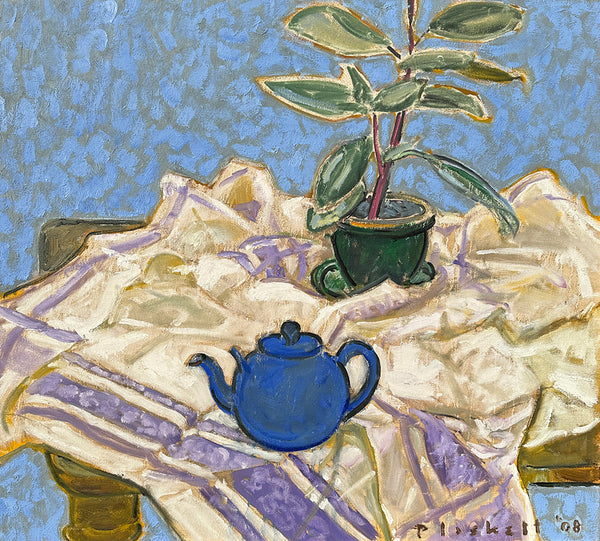 Joseph Plaskett artwork 'White & Purple Cloth with Teapot' available at Bau-Xi Gallery Toronto, Ontario