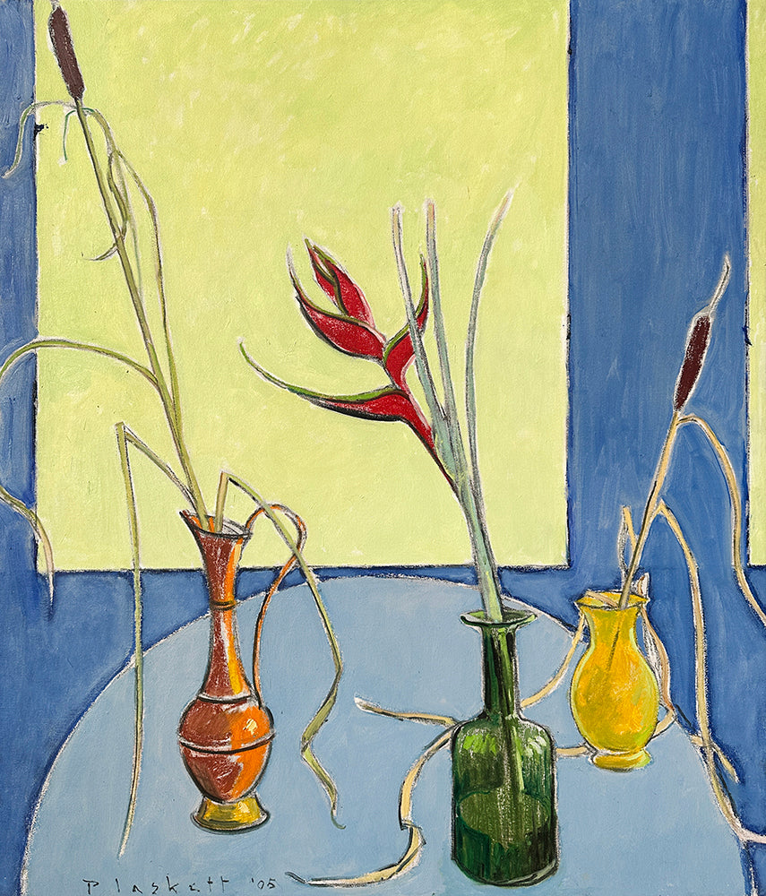 Joseph Plaskett artwork 'Two Bulrush and Bird of Paradise #1' available at Bau-Xi Gallery Toronto, Ontario