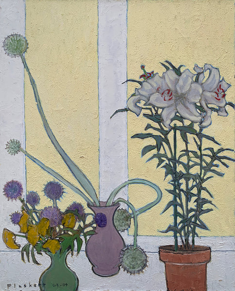 Joseph Plaskett artwork 'Still Life with Lilies & Onion Flowers' available at Bau-Xi Gallery Toronto, Ontario