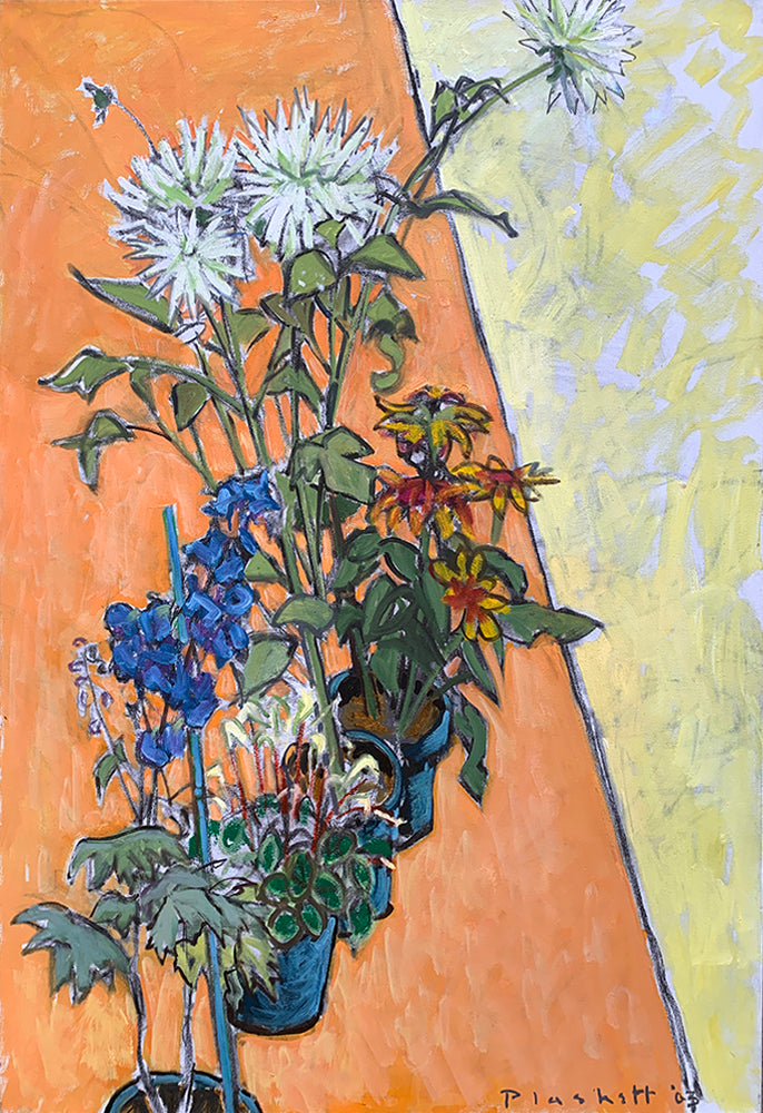 Joseph Plaskett artwork 'Flowers on Orange and Yellow (1)' available at Bau-Xi Gallery Toronto, Ontario