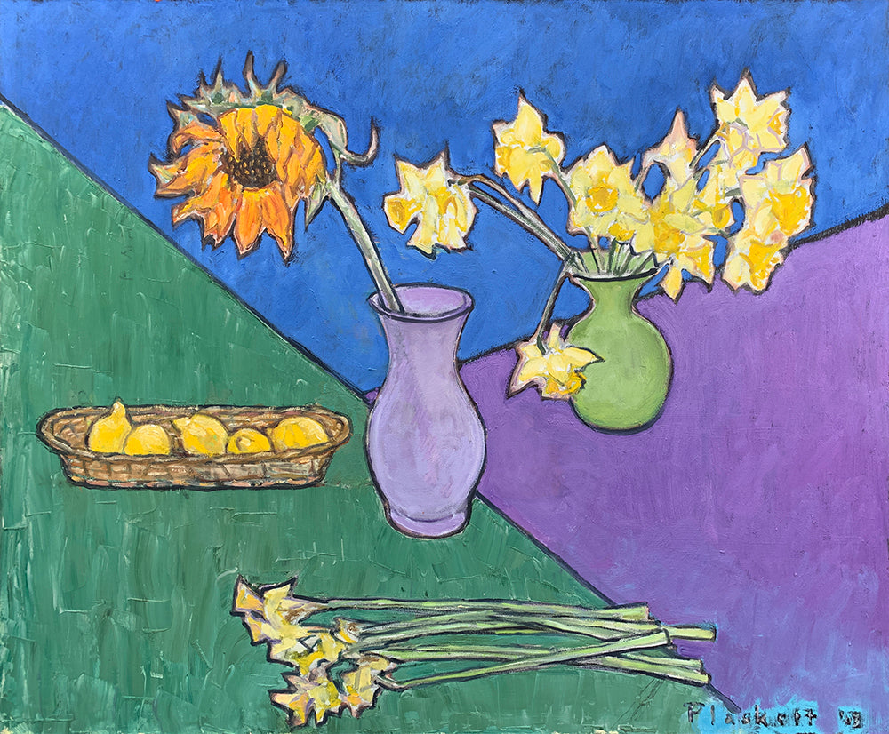 Joseph Plaskett artwork 'Sunflower, Daffodils and Lemons' available at Bau-Xi Gallery Toronto, Ontario