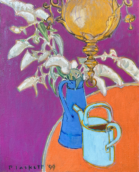 Joseph Plaskett artwork 'White Buddleia, Watering Can and Lamp' available at Bau-Xi Gallery Toronto, Ontario