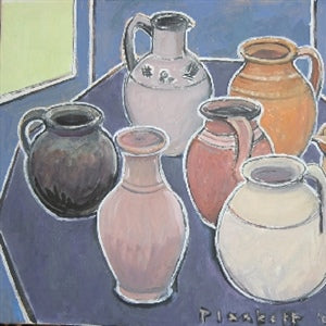 Joseph Plaskett artwork 'Pots and Octogonal Table' available at Bau-Xi Gallery Toronto, Ontario