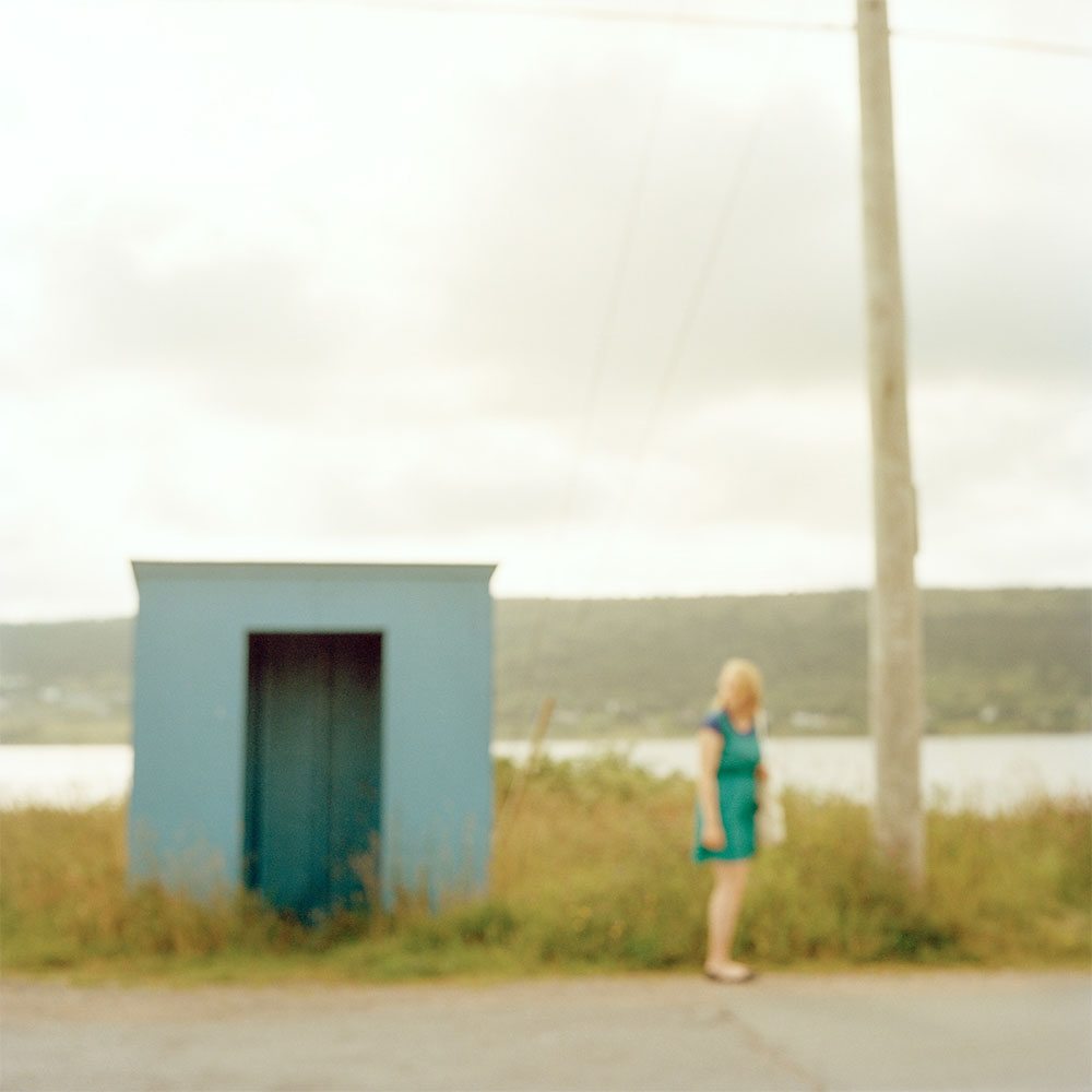 Virginia Mak artwork 'Untitled 5 (woman beside bus shelter)' available at Bau-Xi Gallery Toronto, Ontario