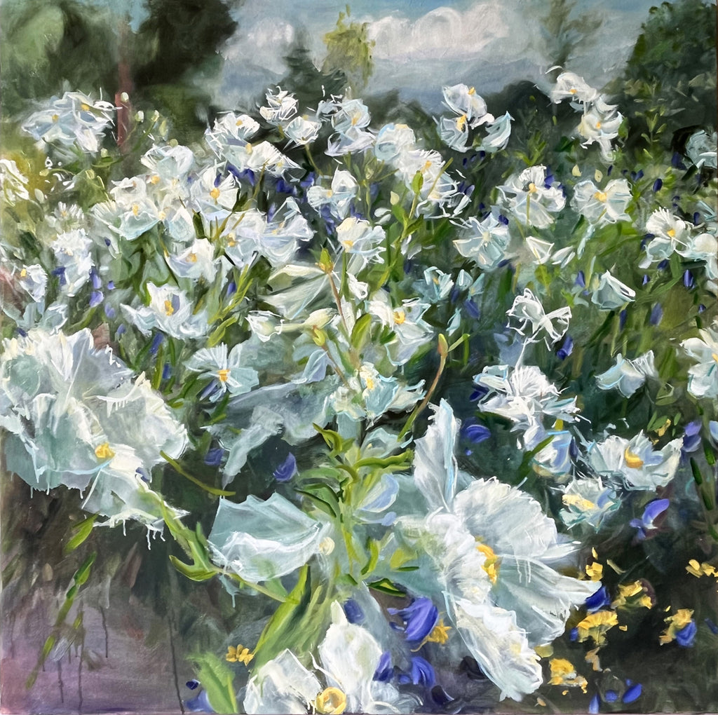 Jamie Evrard artwork 'White Poppies, Dusk' available at Bau-Xi Gallery Vancouver