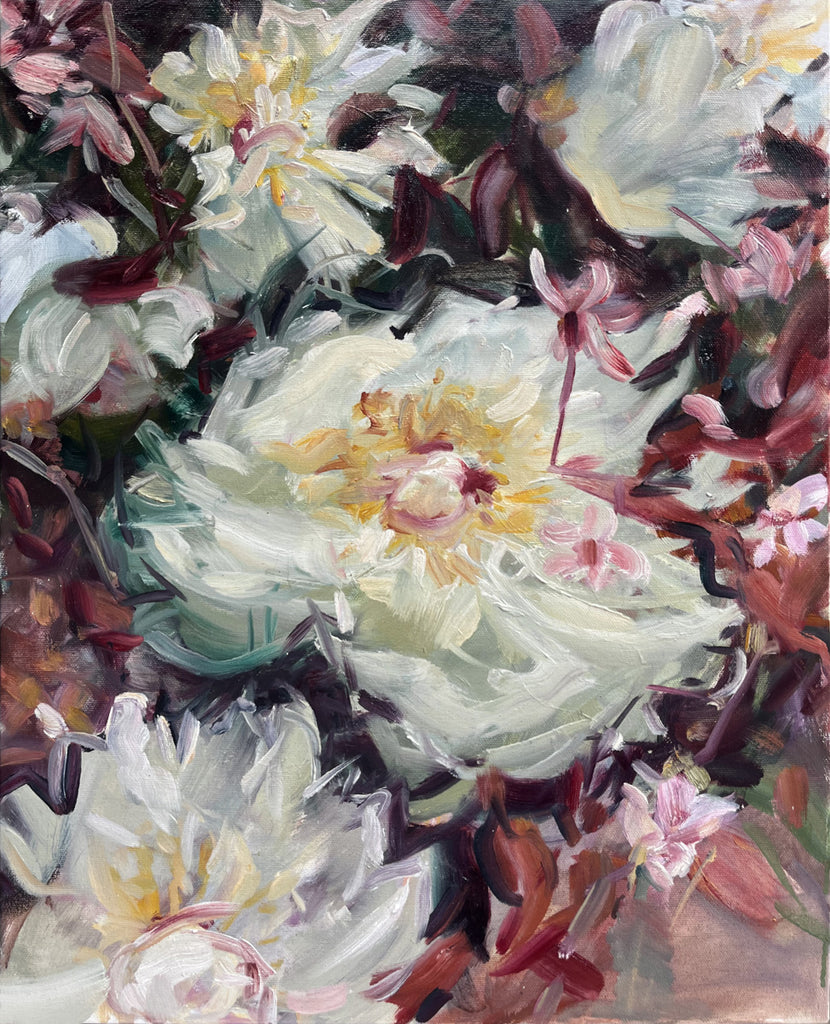 Jamie Evrard artwork 'Peony Study - Alizarin' available at Bau-Xi Gallery Vancouver