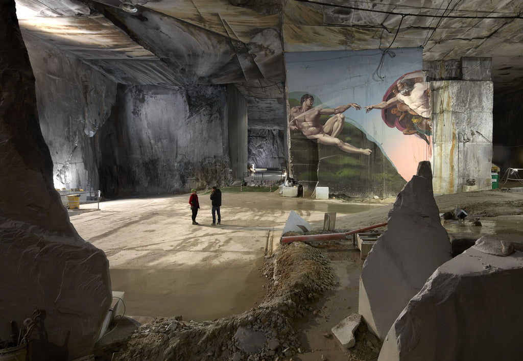 Richard Barnes artwork 'Michelangelo Quarry with Painting and 2 Figures, Carrara' available at Bau-Xi Gallery Vancouver