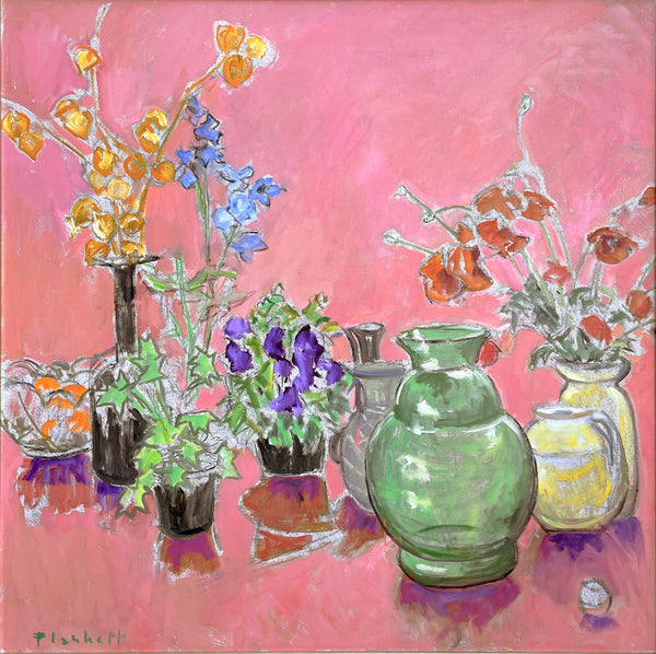 Vases and Flowers on Pink