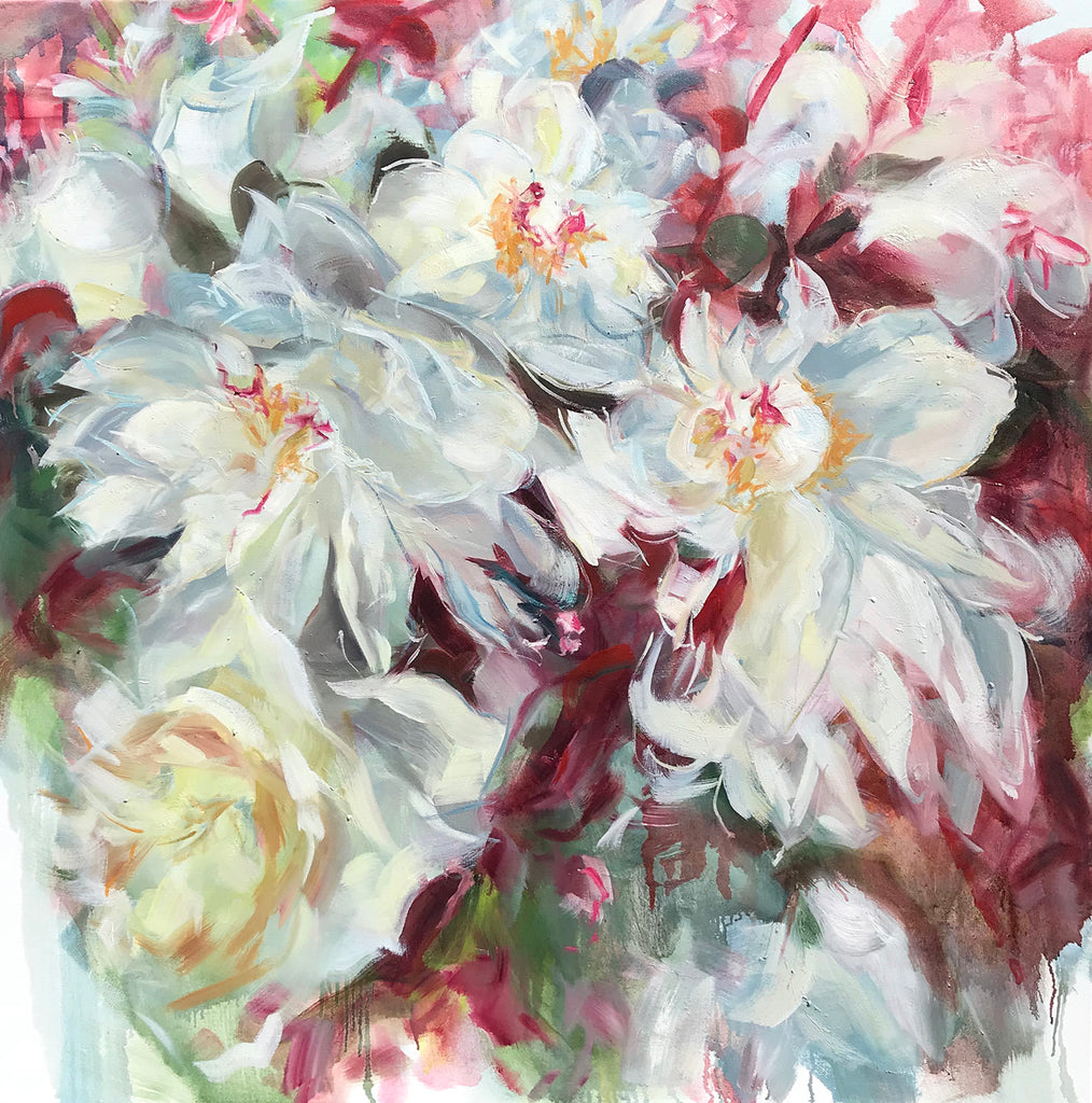 Jamie E - Peonies Noted Briefly, Oil on Canvas, Unframed,  - Bau-Xi Gallery