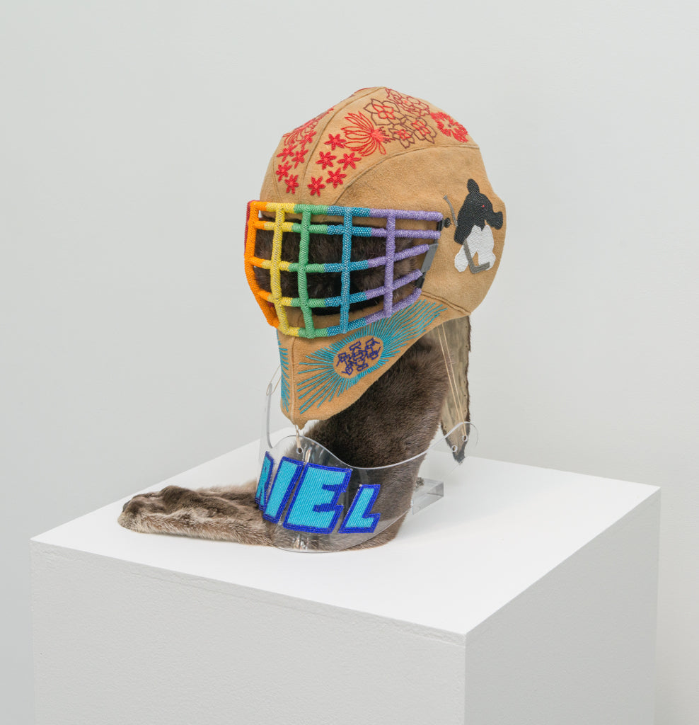 SSNAP 2017 Winners - Judy Anderson - This one brings me the most pride..., Mixed Media Sculpture with beads, moose hide, otter skin, goalie helmet,  - Bau-Xi Gallery