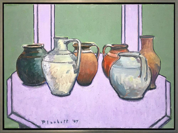 Joseph Plaskett Artwork | Impressionist still life, landscape, and figurative oil paintings, later informed by Modernism, seeing the addition of geometric shapes and abstract elements.