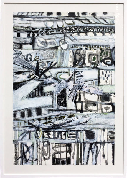 Sylvia Tait - Chitarra, Acrylic on Archival Paper, Framed in White with Glass,  - Bau-Xi Gallery
